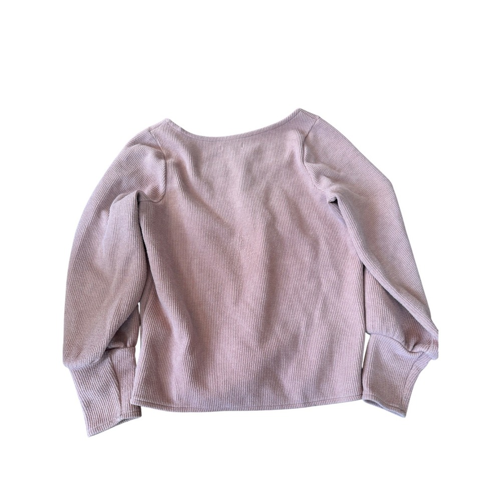 Madewell Dusty Rose Pink Ribbed Square Neck Puff Sleeve Pullover Top Womens M - Picture 2 of 4